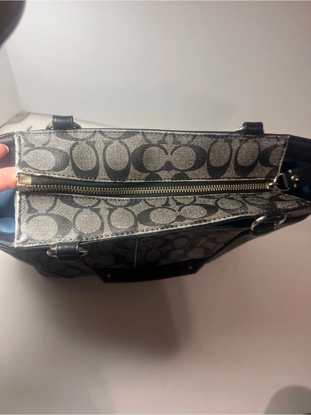 Coach Black & White Signature Stripe Tote - Picture 16 of 17